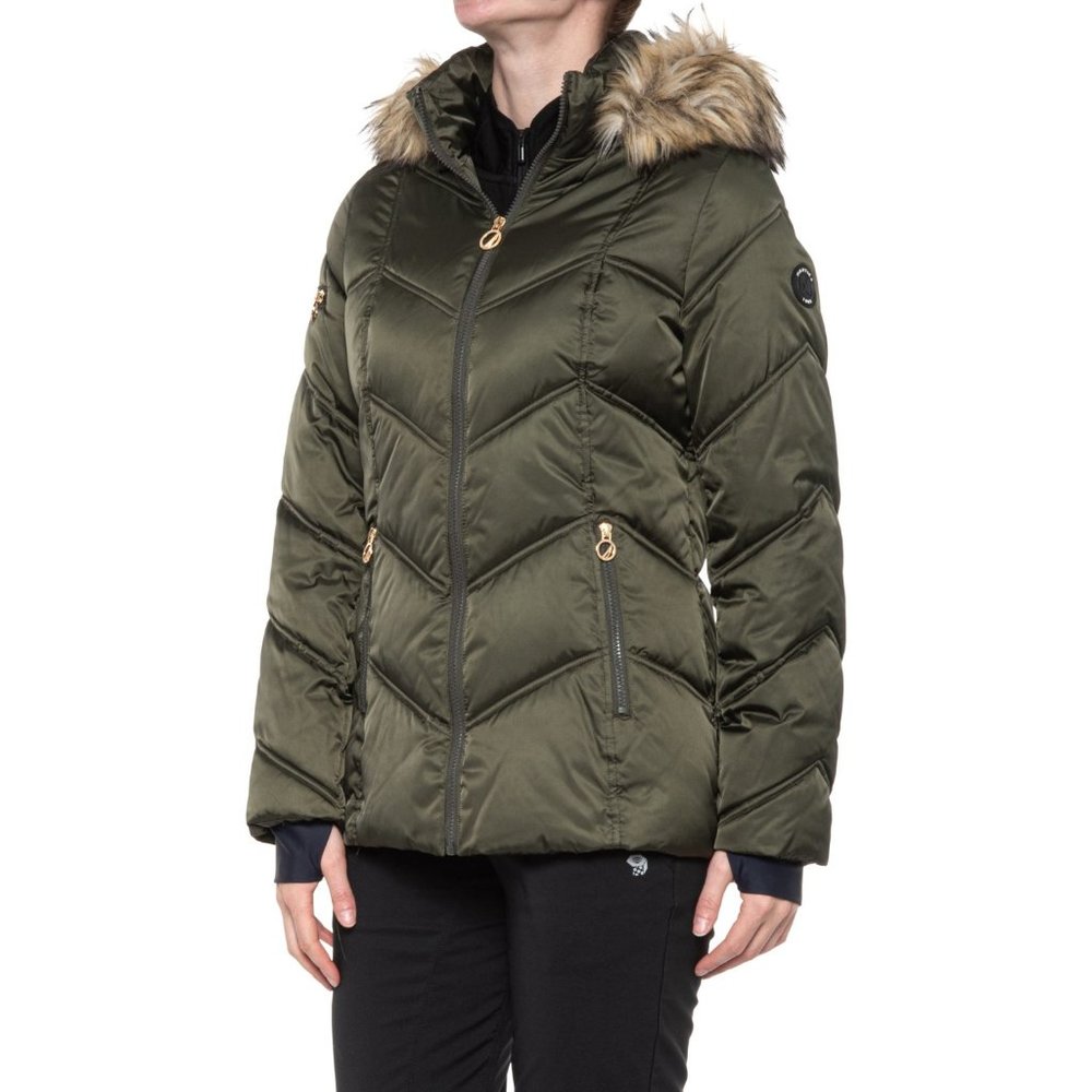 NWT $195 NAUTICA Women XS Winter Snow Puffer Jacket with Faux Fur Trim Green - Picture 4 of 11